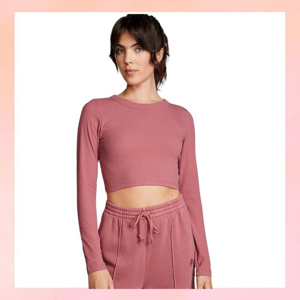Pink Victoria's Secret Ribbed Long Sleeve Cropped Top